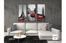 Bộ 3 Tranh Đen Đỏ Paris And London-Thế giới đồ gia dụng HMD