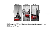 Bộ 3 Tranh Đen Đỏ Paris And London-Thế giới đồ gia dụng HMD