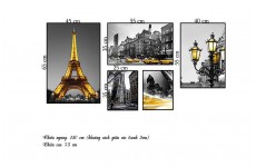 Bộ 5 Tranh Thành Phố Paris Màu Vàng-Thế giới đồ gia dụng HMD