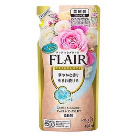 Gói nước xả mềm vải Flair KAO hương hoa (màu vàng - mùi dịu mát) 480ml