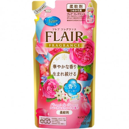 Gói nước xả mềm vải Flair KAO hương hoa (màu hồng - mùi ngọt) 480m