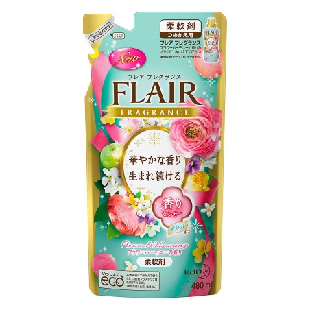 Gói nước xả mềm vải Flair KAO hương hoa (màu xanh - mùi mát) 480ml