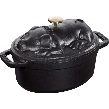 Nồi gang Oval Staub, nắp hình con heo, 17cm