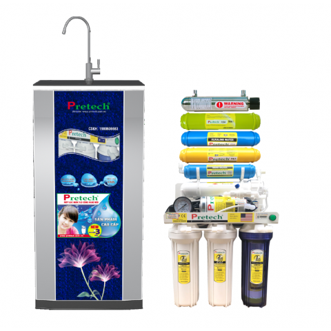 Máy lọc nước Ro Pretech cao cấp 8 lõi lọc có đèn UV(màu xanh