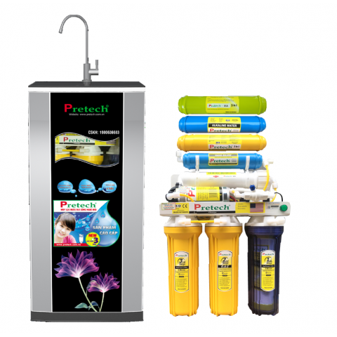 Máy lọc nước Ro Pretech cao cấp 8 lõi lọc có đèn UV (màu đen